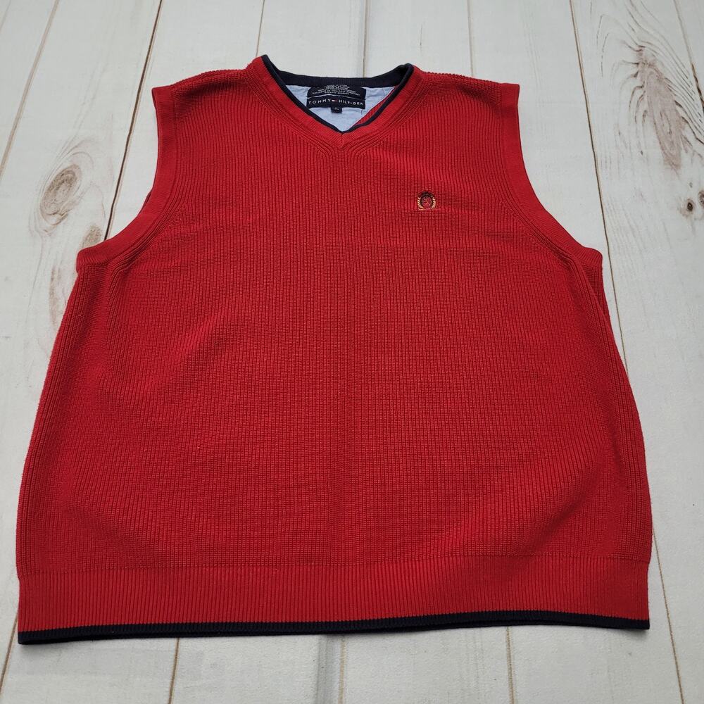 Vintage Tommy Hilfiger red knit vest grandpa core emblem